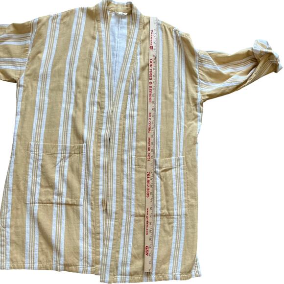 Eileen Fisher Kimono Jacket L/XL Reed Yellow Stripe Organic Cotton Lagenlook - Picture 9 of 10